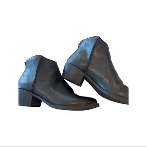 Womens black faux leather booties raw seam glam